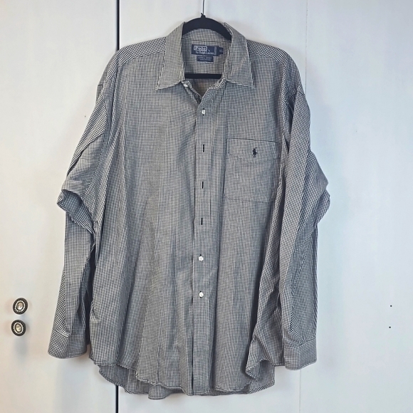 Polo Ralph Lauren/Blue Label Mens Black white checked Longsleeve SHIRT Sz.XL - Picture 1 of 7